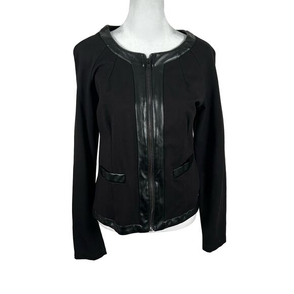 Chelsea & Theodore Black Jacket Blazer Zip Faux Leather Medium Business Casual - Picture 1 of 4